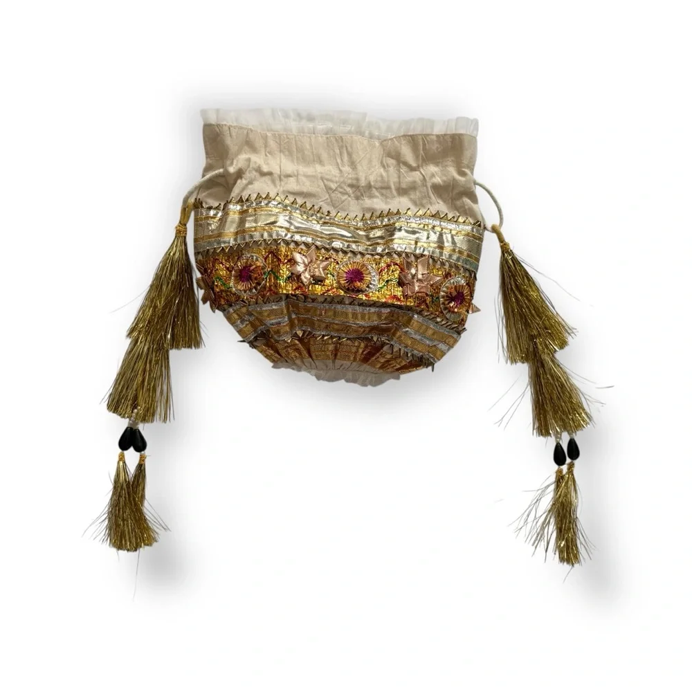 Free People Seasons Sparkle Mini Gift Sack Gold NWT Festive Holiday Christmas
